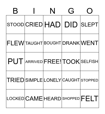 IRREGULAR PAST VERBS Bingo Card
