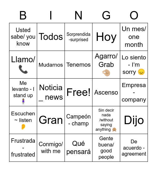 Alicia La Lista Capítulo 1 Bingo Card