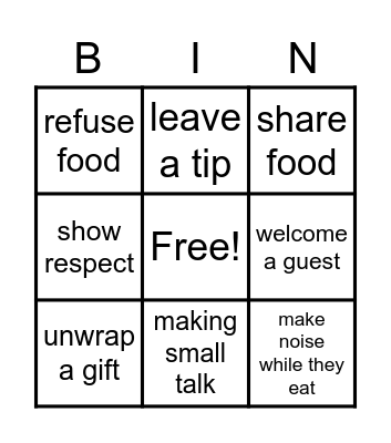 Hospitality traditions in different cultures Bingo Card