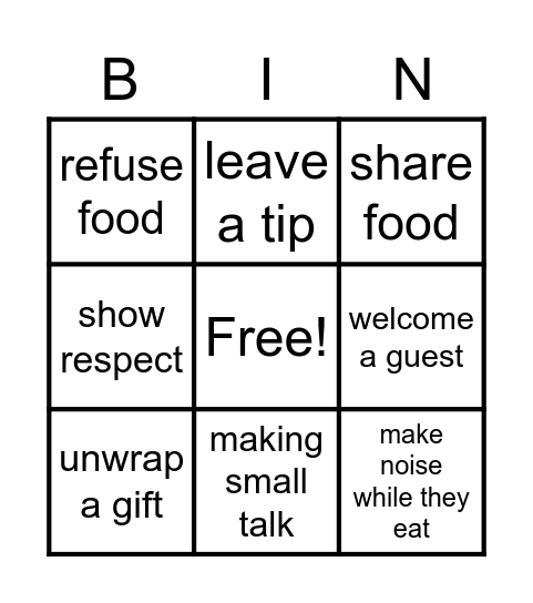 Hospitality traditions in different cultures Bingo Card