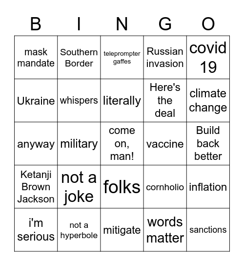 Biden Bingo Card