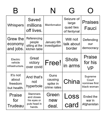 State of the Union Bingo Card