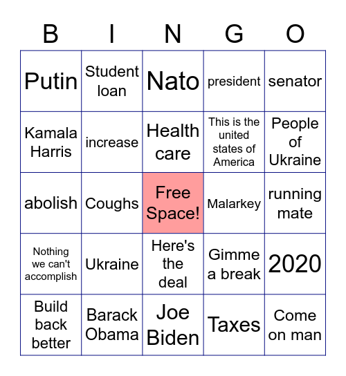Joe Biden Bingo Card