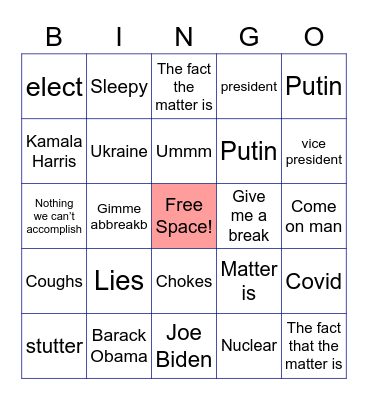 Joe Biden Bingo Card