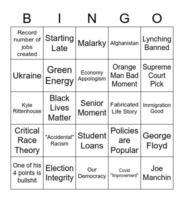 State of the Union Bingo Card