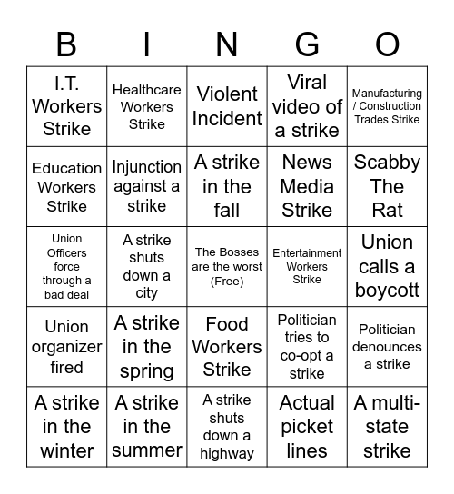 Strike Bingo Card
