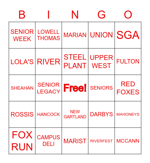 Senior Legacy & Class of 2022 Beer Bingo Card