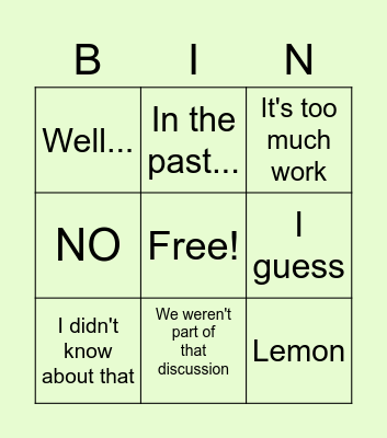 Teams Bingo Card