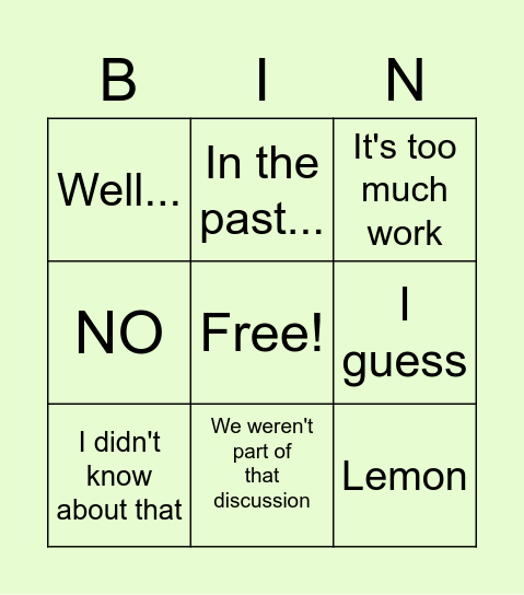 Teams Bingo Card