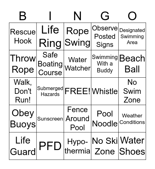 WATER SAFETY BINGO Card