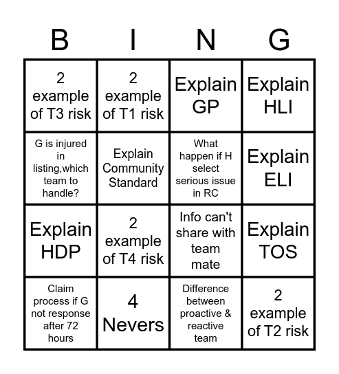 Claims Day 2 Bingo Card