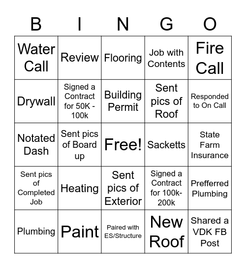 VanDam & Krusinga Bingo Card