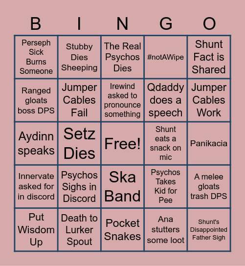 Semper Bingo Card