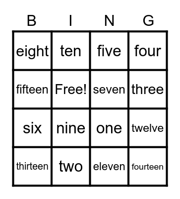 Number Names Bingo Card