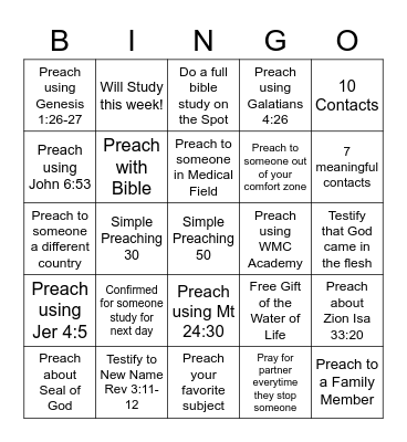 Preaching Bingo Card