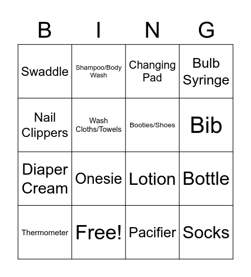 BABY GRANT PRESENT Bingo Card