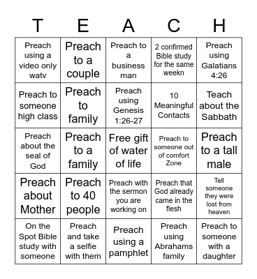 Zion preaching Bingo Card