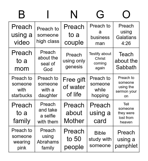 Zion preaching Bingo Card