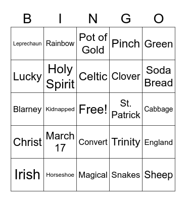 St. Patrick's Day Bingo Card