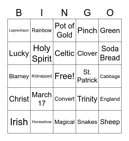 St. Patrick's Day Bingo Card