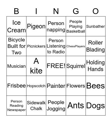 A Day in the Park Bingo Card