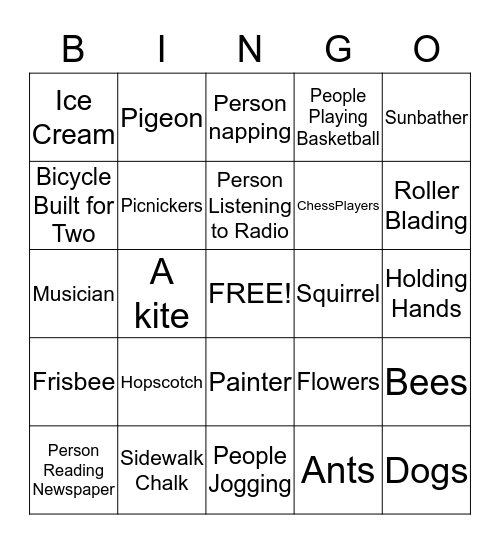 A Day in the Park Bingo Card