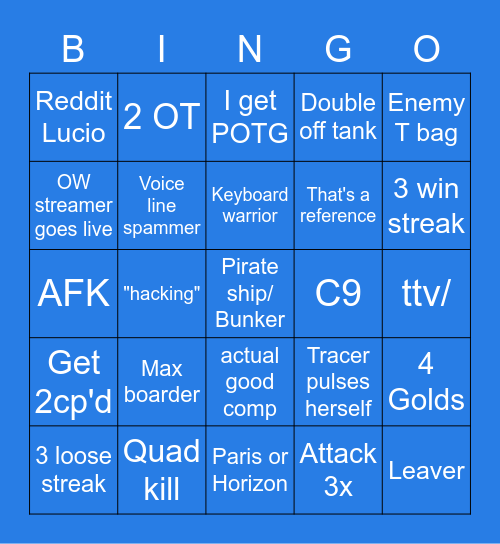 Overwatch Bingo Card