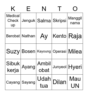 Kento Bingo Card