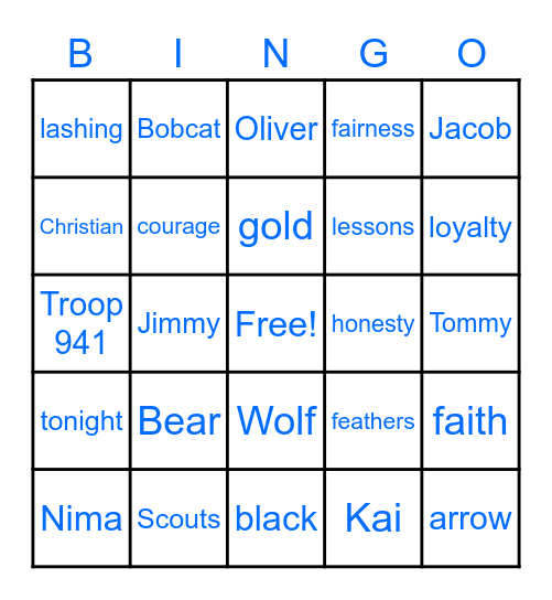 Pack 938/948 Bingo Card