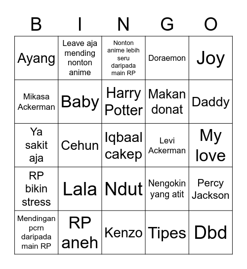 Untitled Bingo Card