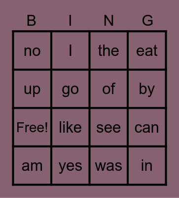 K Sight Word Bingo Card