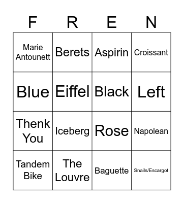 THE ULTIMATE FRENCH BINGO!! Bingo Card