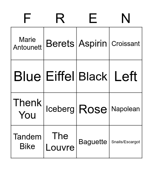 THE ULTIMATE FRENCH BINGO!! Bingo Card