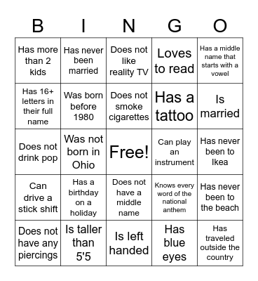 Client Bingo Card