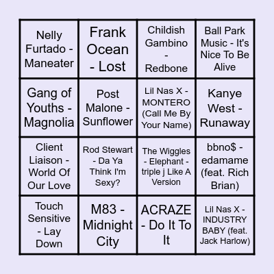 Prince Music Bingo - Round #2 Bingo Card