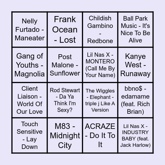 Prince Music Bingo - Round #2 Bingo Card