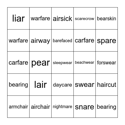 THC6 U2 Phonics Bingo Card