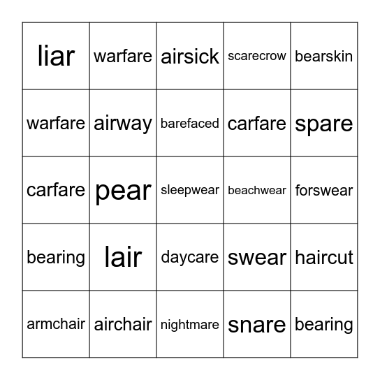 THC6 U2 Phonics Bingo Card