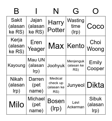 Untitled Bingo Card