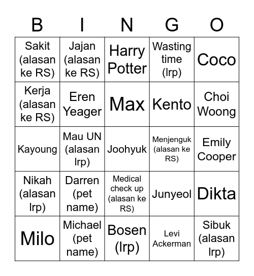 Untitled Bingo Card