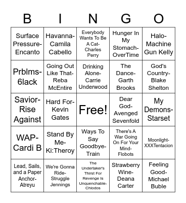 Songs Bingo Card