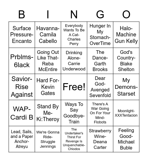 Songs Bingo Card