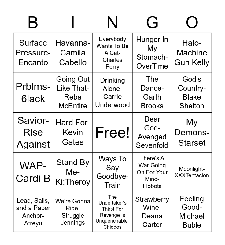 Songs Bingo Card