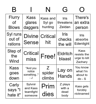 The Fated Few Bingo Card