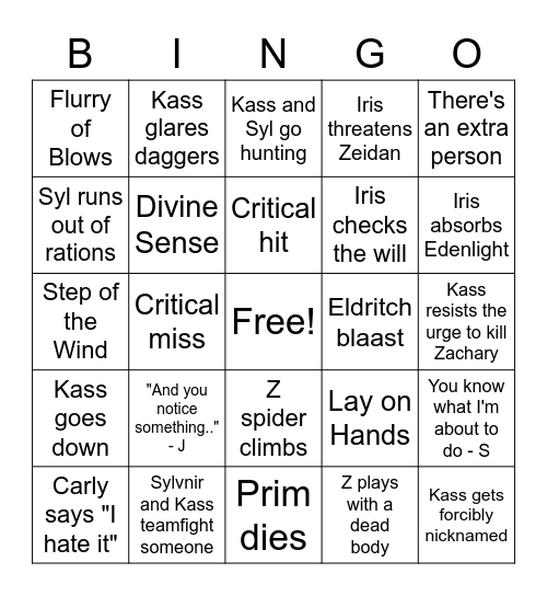 The Fated Few Bingo Card