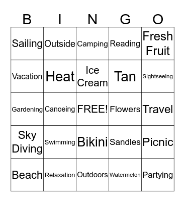 Summer  Bingo Card