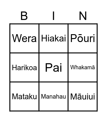 Te Reo - Feelings Bingo Card