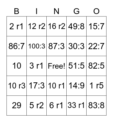 Easy division with remainder Bingo Card