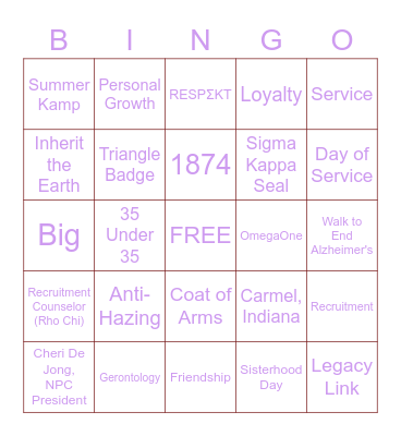 Sigma Kappa Bingo - Facts, History, Resources, etc. Bingo Card