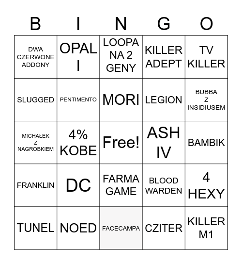 Bingo dbd Bingo Card